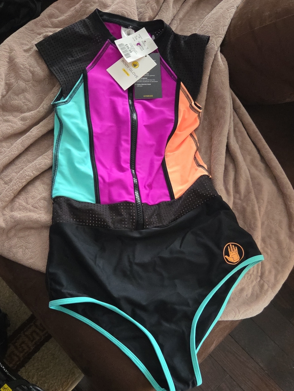 Body Glove Colorblock One-Piece Swim Bodysuit in Black, Teal, Purple, Orange